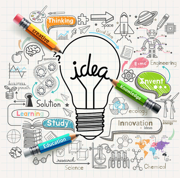 43877911 - lightbulb ideas concept doodles icons set